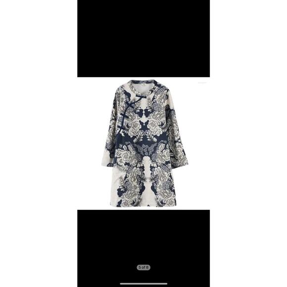 Chinese Style Trench Coat, Blue and White, size Large, NWOT Elegant ethnic - Picture 4 of 13